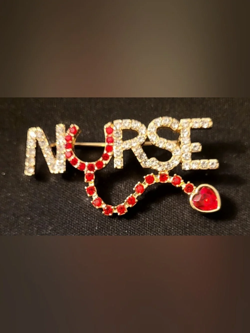 Monet Nurse Brooch - Clear & Red Rhinestones